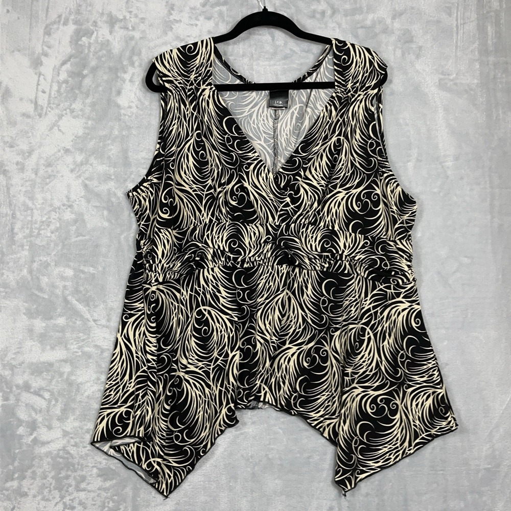 J.T.B. Woman‎ Sleeveless Babydoll Stretchy Black Print Top size 3X Whimsigoth